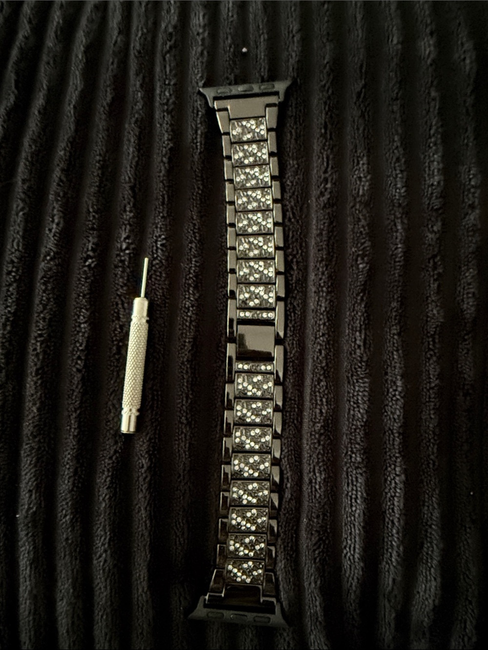 Metallic  Black Crystal-Accented Metal Apple Watch Band 38-40mm
